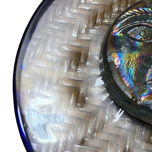 Vintage Blown Iredescent Art Glass Celestrial Sun Face Plate Plague Man Moon 9" - Picture 6 of 8